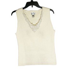 Vintage Chico's Sleeveless Lace Trim V-Neck Thermal Knit Vest Tops Size 3Large
